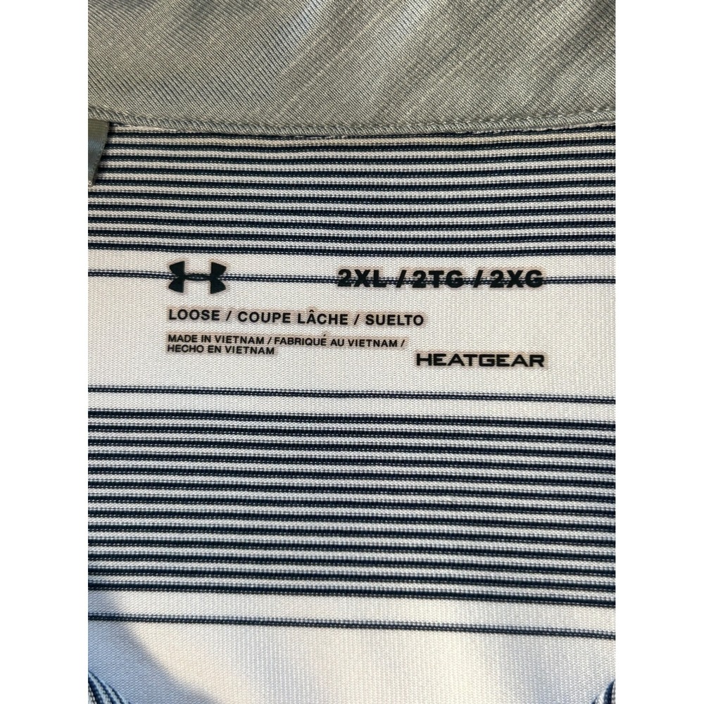 Under Armour Mens 2XL HeatGear Striped Polo Shirt White Navy Blue Loose Fit - Picture 3 of 8